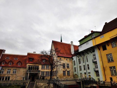 Colourful Houses In The Backstreets Of The City Theatre Of Tallinn