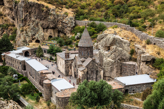 The monastic complex of Geghard, Kotayk region, Armenia. Top view.