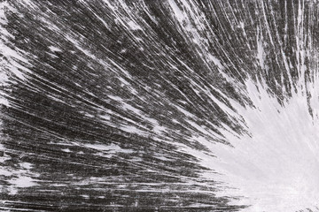 Black with grey ink texture with abstract washes and brush strokes on white watercolor paper background.