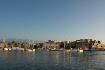 Fototapeta na wymiar Venetian Harbor and port of Chania Old Town. Crete island of Greece