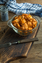Cauliflower rosettes in a herbal marinade.