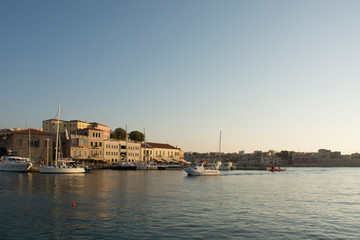 Venetian Harbor and port of Chania Old Town. Crete island of Greece