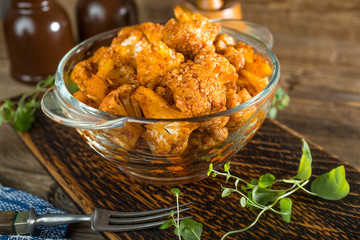 Cauliflower rosettes in a herbal marinade.