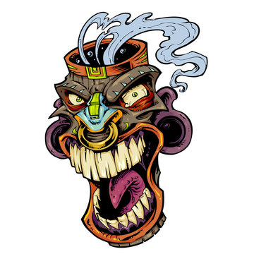 Smoking Tiki Tribal Mask Head