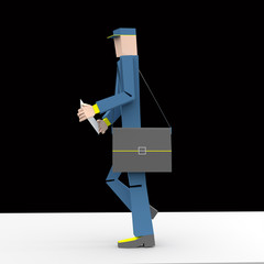 Postman with envelope and bag 3d rendering