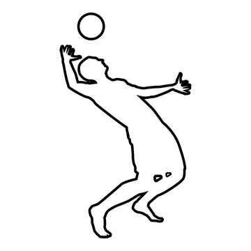 Volleyball player hits the ball with top silhouette side view Attack ball icon black color illustration  outline