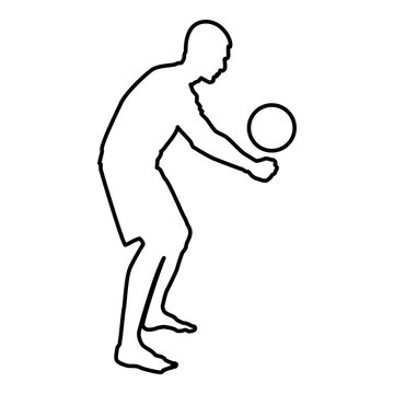 Volleyball player hits the ball with bottom silhouette side view Attack ball icon black color illustration  outline