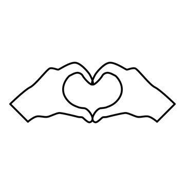 Two hands have shape heart Hands making heart symbol silhouette icon black color illustration  outline