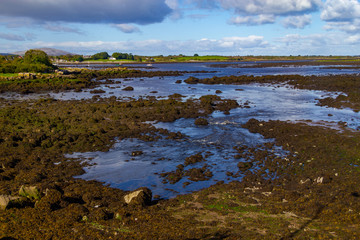 Kinvarra bay with village and boats