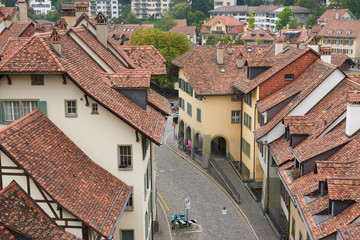 Obraz premium Old tile roofs in Bern historical center.