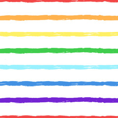 Rainbow. Horizontal striped seamless pattern. Hand-drawn dry brush colorful stripes. Rainbow color texture for backdrop, LGBT flag. Summer or spring pattern for kids, print, textile. Vector.