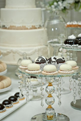 sweets on the table in blue. buffet at the restaurant. blue shades.