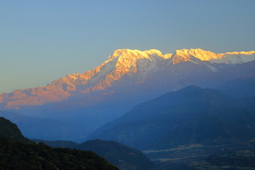 Morning view, Sunrise at Annapurna mountain range from Pokhara, Nepal