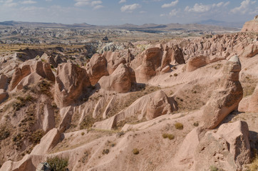 sandstone formations in Red Valley (Kizilcukur Vadisi)  Goreme, Cappadocia, Turkey