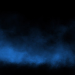 Blue fog and mist effect on black stage studio showcase room background.