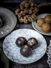 Healthy organic date energy balls with dried fruits and nuts. Food for healthy lifestyle.