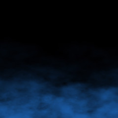 Blue fog and mist effect on black stage studio showcase room background.