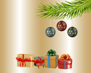 Christmas presents with a garland and a gift boxes. Vector illustration.