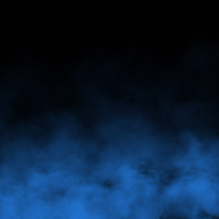 Blue fog and mist effect on black stage studio showcase room background.
