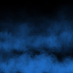 Blue fog and mist effect on black stage studio showcase room background.