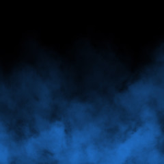 Blue fog and mist effect on black stage studio showcase room background.