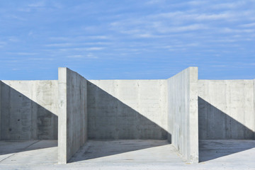 Reinforced concrete construction at the construction site.Cloudy, Concrete. Monumental