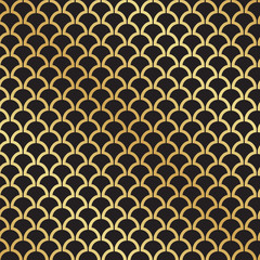 Seamless abstract Art Deco leaf black and gold vector pattern