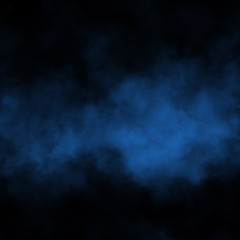 Blue fog and mist effect on black stage studio showcase room background.