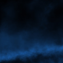Blue fog and mist effect on black stage studio showcase room background.