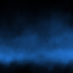 Blue fog and mist effect on black stage studio showcase room background.