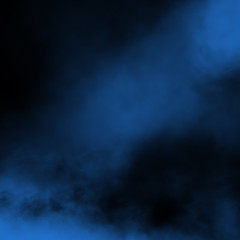 Blue fog and mist effect on black stage studio showcase room background.