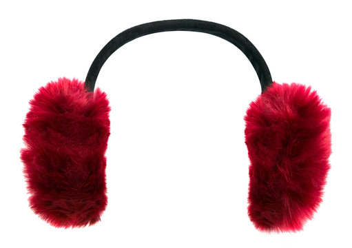 Dark red winter earmuffs isolated on white background