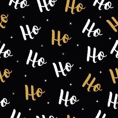 Fototapeta na wymiar Ho Ho Ho Christmas vector gold greeting card lettering seamles pattern background