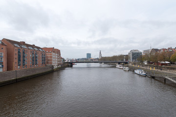 Harbor panorama of Bremen at the Weser