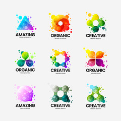 Modern creative abstract organic vector corporate identity logo sign isolated on white. Premium quality multicolor logotype emblem illustration set. Fashion colorful natural badge design layout bundle