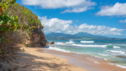 Vague sur une plage devant la Montagne Pelée Martinique