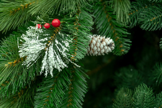 Christmas decorations, wreaths and balls, new year holiday