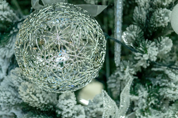 large white balls, lace pattern, Christmas decorations, wreaths and balls, New Year's holiday