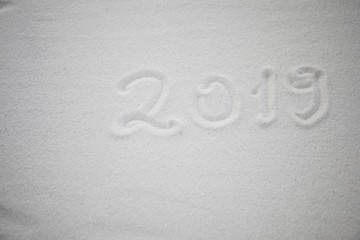 2019 written on the snow. Happy new 2019 year. Empty space for your text
