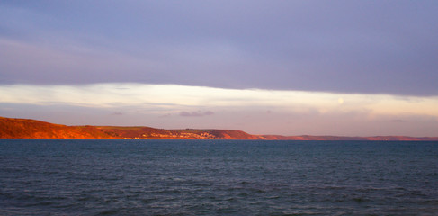 Evening view across Looe Bay, Cornwall, UK