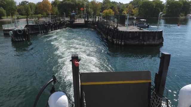 TORONTO, CANADA on Sep 13th: View from Sam McBride ferry as it leaves Ward's island dock on Sep 13th, 2017 in Toronto, Canada. The Toronto islands are a chain of small islands in Lake Ontario, south o
