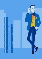 businessman standing on the background of skyscrapers