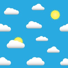 Flat illustration seamless pattern of the sun, clouds.