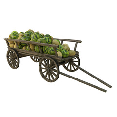 watermelon and melon in a wooden cart