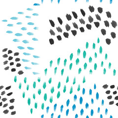 Repeating Abstract Brushstroke Watercolor & Ink Dots, green & blue