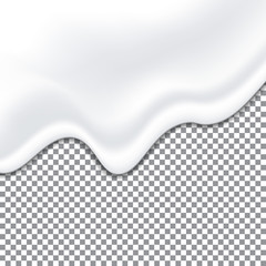 Realistic yogurt white texture. Mayonnaise sauce. Liquid creamy texture on transparent background. Vector illustration.