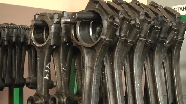 Part of the crank mechanism. Connecting rod crankshaft diesel engine. Engine connecting rod. The parts of the internal combustion engine.