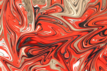 Liquify Abstract Pattern With Red, White And Green Graphics Color Art Form. Digital Background With Liquifying Flow.