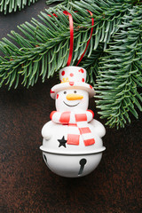 Christmas background with snowman. Xmas backdrop for your greeting card.