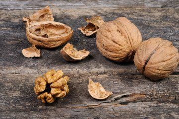 Walnuts. Front view.